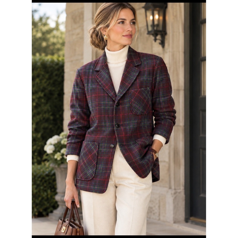 Pendleton Plaid Wool Blazer Women's M Festive Equestrian Vintage Sport Coat Fall